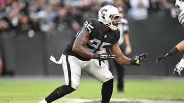 December 21, 2014; Oakland, CA, USA; Oakland Raiders defensive end Benson Mayowa (95) during the fourth quarter against the Buffalo Bills at O.co Coliseum. The Raiders defeated the Bills 26-24. Mandatory Credit: Kyle Terada-USA TODAY Sports