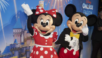 MEXICO CITY, MEXICO - JULY 5: Minnie Mouse and Mickey Mouse pose for a photo during a Disney On Ice red carpet at Auditorio Nacional on July 5, 2023 in Mexico City, Mexico. (Photo by Jaime Nogales/Medios y Media/Getty Images)