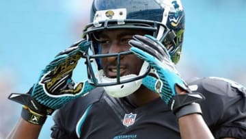 Dec 23, 2012; Jacksonville, FL, USA; Jacksonville Jaguars wide receiver Justin Blackmon (14) warms up before the start of the game against the New England Patriots at EverBank Field. Mandatory Credit: Melina Vastola-USA TODAY Sports