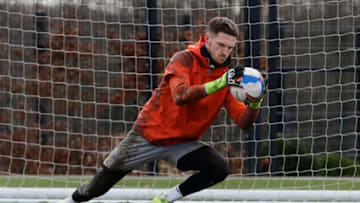 Freddie Woodman in action during the Swansea City Training Session. (Photo by Athena Pictures/Getty Images)