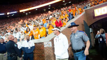 Mississippi Head Coach Lane Kiffin walks on the field during an SEC football game between Tennessee and Ole Miss at Neyland Stadium in Knoxville, Tenn. on Saturday, Oct. 16, 2021.Kns Tennessee Ole Miss Football