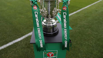 NEWPORT, WALES - AUGUST 27: The Carabao Cup trophy ahead of the Carabao Cup Second Round match between Newport County and West Ham United at Rodney Parade on August 27, 2019 in Newport, Wales. (Photo by Catherine Ivill/Getty Images)