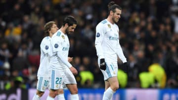 MADRID, SPAIN - APRIL 11: Gareth Bale of Real Madrid looks dejected during the UEFA Champions League Quarter Final Second Leg match between Real Madrid and Juventus at Estadio Santiago Bernabeu on April 11, 2018 in Madrid, Spain. (Photo by David Ramos/Getty Images)