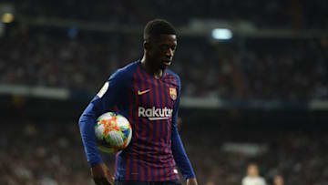 MADRID, SPAIN - FEBRUARY 27: Ousmane Dembele of FC Barcelona looks on during the Copa del Semi Final match second leg between Real Madrid and Barcelona at Bernabeu on February 27, 2019 in Madrid, Spain. (Photo by Denis Doyle/Getty Images)