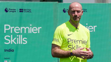 MUMBAI, INDIA - MARCH 04: Premier League legend Alan Shearer attends a coaching demonstration and tournament for local youngsters led by locally trained Premier Skills coaches on March 4, 2017 in Mumbai, India. Premier Skills is the Premier League's global coaching and referee development programme and has been running in Mumbai since 2016. The Premier Skills programme, a partnership between the Premier League and the British Council, trains sports coaches, referees and youth leaders to return to their own communities and enhance their existing football sessions, whilst also developing their leadership skills and a greater understanding of the role football can play in tackling other social issues. Premier Skills has already delivered a highly successful programme in India, training 400 coaches, who in turn have reached 20,000 young people since the programme's inception in 2007. (Photo by Ali Bharmal/Getty Images for Premier League)