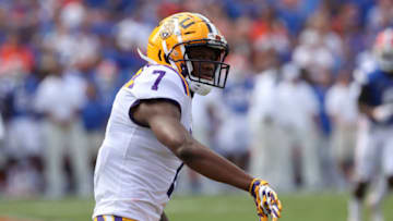 GAINESVILLE, FL - OCTOBER 07: LSU Tigers wide receiver D.J. Chark (7) during the college football game between the LSU Tigers and Florida Gators on October 07, 2017, at Ben Hill Griffin Stadium at Florida Field in Gainesville, FL. (Photo by Mark LoMoglio/Icon Sportswire via Getty Images)