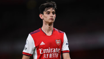LONDON, ENGLAND - OCTOBER 01: Charlie Patino of Arsenal looks on during the Premier League 2 match between Arsenal U23 and Brighton & Hove Albion U23 at Emirates Stadium on October 01, 2021 in London, England. (Photo by Alex Burstow/Getty Images)