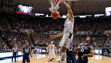 WEST LAFAYETTE, IN - FEBRUARY 18: Carsen Edwards #3 of the Purdue Boilermakers dunks the ball against the Penn State Nittany Lions at Mackey Arena on February 18, 2018 in West Lafayette, Indiana. (Photo by Michael Hickey/Getty Images)