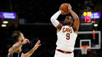 CLEVELAND, OH - JANUARY 18: Dwyane Wade #9 of the Cleveland Cavaliers pulls up for a shot against the Orlando Magic at Quicken Loans Arena on January 18, 2018 in Cleveland, Ohio. NOTE TO USER: User expressly acknowledges and agrees that, by downloading and or using this photograph, User is consenting to the terms and conditions of the Getty Images License Agreement. (Photo by Justin K. Aller/Getty Images)