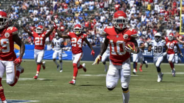 Kansas City Chiefs' Tyreek Hill returns a punt for a touchdown in the first quarter against the Los Angeles Chargers on Sunday, Sept. 9, 2018 at StubHub Center in Carson, Calif. (John Sleezer/Kansas City Star/TNS via Getty Images)