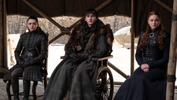 Season 8, episode 6/series finale (debut 5/19/19): Maisie Williams, Isaac Hempstead Wright, Sophie Turner. Photo: Macall B. Polay/HBO.