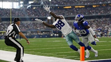 Sep 11, 2016; Arlington, TX, USA; Dallas Cowboys wide receiver Dez Bryant (88) misses a possible touchdown catch as New York Giants cornerback Janoris Jenkins (20) defends at AT&T Stadium. Mandatory Credit: Erich Schlegel-USA TODAY Sports