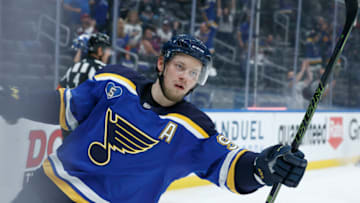 ST LOUIS, MISSOURI - MAY 23: Vladimir Tarasenko #91 of the St. Louis Blues celebrates after scoring a goal against Philipp Grubauer #31 of the Colorado Avalanche in the second period at Enterprise Center on May 23, 2021 in St Louis, Missouri. (Photo by Tom Pennington/Getty Images)