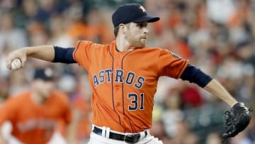 Jul 8, 2016; Houston, TX, USA; Houston Astros starting pitcher Collin McHugh (31) pitches against the Oakland Athletics in the first inning at Minute Maid Park. Mandatory Credit: Thomas B. Shea-USA TODAY Sports