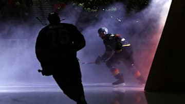 LAS VEGAS, NEVADA - FEBRUARY 17: Ryan Reaves #75 and Tomas Nosek #92 of the Vegas Golden Knights take to the ice for a game against the Washington Capitals at T-Mobile Arena on February 17, 2020 in Las Vegas, Nevada. The Golden Knights defeated the Capitals 3-2. (Photo by Ethan Miller/Getty Images)