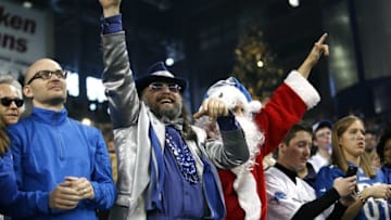 Nov 26, 2015; Detroit, MI, USA; Detroit Lions fans celebrate during the fourth quarter of a NFL game against the Philadelphia Eagles on Thanksgiving at Ford Field. Lions win 45-14. Mandatory Credit: Raj Mehta-USA TODAY Sports