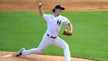 TAMPA, FLORIDA - FEBRUARY 28: Asher Wojciechowski #60 of the New York Yankees throws a pitch during the third inning against the Toronto Blue Jays during a spring training game at George M. Steinbrenner Field on February 28, 2021 in Tampa, Florida. (Photo by Douglas P. DeFelice/Getty Images)
