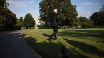 WASHINGTON, DC - JULY 30: U.S. President Joe Biden walks to Marine One for a departure from the South Lawn of the White House on July 30, 2021 in Washington, DC. President Biden is spending the weekend at Camp David. (Photo by Anna Moneymaker/Getty Images)