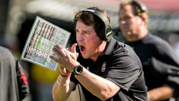 Oct 1, 2016; Columbia, SC, USA; South Carolina Gamecocks head coach Will Muschamp directs his team against the Texas A&M Aggies at Williams-Brice Stadium. Mandatory Credit: Jeff Blake-USA TODAY Sports