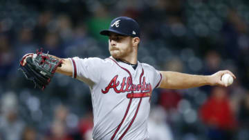 CLEVELAND, OH - APRIL 21: Jesse Biddle #19 of the Atlanta Braves pitches against the Cleveland Indians during the seventh inning at Progressive Field on April 21, 2019 in Cleveland, Ohio. The Braves defeated the Indians 11-5. (Photo by Ron Schwane/Getty Images)