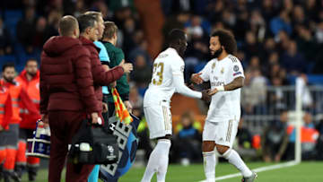 MADRID, SPAIN - NOVEMBER 06: Marcelo is substituted by Ferland Mendy of Real Madrid during the UEFA Champions League group A match between Real Madrid and Galatasaray at Bernabeu on November 06, 2019 in Madrid, Spain. (Photo by Angel Martinez/Getty Images)