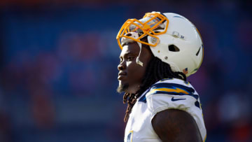 DENVER, CO - DECEMBER 01: Defensive end Melvin Ingram III #54 of the Los Angeles Chargers walks on the field before a game against the Denver Broncos at Empower Field at Mile High on December 1, 2019 in Denver, Colorado. The Broncos defeated the Chargers 23-20. (Photo by Justin Edmonds/Getty Images)