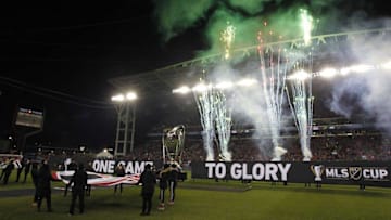 Dec 10, 2016; Toronto, Canada; Pyrotechnics go off prior to the game between the Toronto FC and the Seattle Sounders in the 2016 MLS Cup at BMO Field. Mandatory Credit: Geoff Burke-USA TODAY Sports