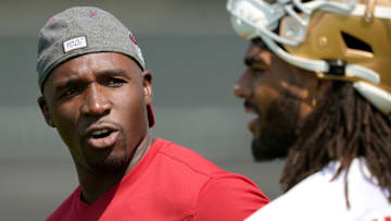 Defensive Coordinator DeMeco Ryans of the San Francisco 49ers with linebacker Fred Warner #54 (Photo by Thearon W. Henderson/Getty Images)