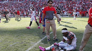 Oct 30, 2016; Tampa, FL, USA; Tampa Bay Buccaneers cornerback Jude Adjei-Barimah (38) reacts after they lost to the Oakland Raiders in overtime at Raymond James Stadium. Oakland Raiders defeated the Tampa Bay Buccaneers 30-24 in overtime. Mandatory Credit: Kim Klement-USA TODAY Sports
