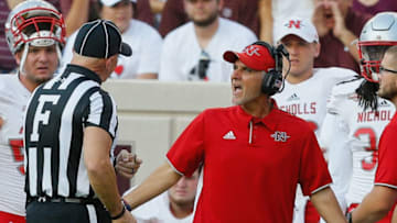 COLLEGE STATION, TX - SEPTEMBER 09: Head coach Tim Rebowe of the Nicholls State Colonels argues with the field judge after he was flagged for unsportsman like conduct at Kyle Field on September 9, 2017 in College Station, Texas. (Photo by Bob Levey/Getty Images)