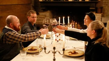 TOP CHEF -- "Parma" Episode 1713 -- Pictured: (l-r) Kevin Gillespie, Bryan Voltaggio, Melissa King, Stephanie Cmar -- (Photo by: Ernesto Ruscio/Bravo)