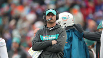 BUFFALO, NY - DECEMBER 30: Head coach Adam Gase of the Miami Dolphins looks on from the sideline during NFL game action against the Buffalo Bills at New Era Field on December 30, 2018 in Buffalo, New York. (Photo by Tom Szczerbowski/Getty Images)