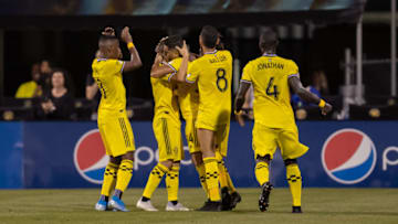 COLUMBUS, OH - SEPTEMBER 29: Youness Mokhtar #34 of Columbus Crew SC celebrates after scoring a goal during action between the Philadelphia Union and the Columbus Crew SC on September 29, 2019, at Mapfre Stadium in Columbus, OH. (Photo by Adam Lacy/Icon Sportswire via Getty Images)