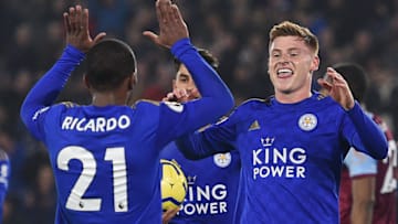 Leicester City's Harvey Barnes (R), Ricardo Pereira (Photo by OLI SCARFF/AFP via Getty Images)