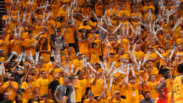 SALT LAKE CITY, UT - MAY 6: fans react during Game Four of the Western Conference Semifinals of the 2018 NBA Playoffs between the Utah Jazz and Houston Rockets on May 6, 2018 at the Vivint Smart Home Arena Salt Lake City, Utah. Copyright 2018 NBAE (Photo by Andrew D. Bernstein/NBAE via Getty Images)
