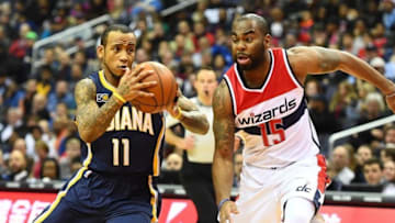 Dec 28, 2016; Washington, DC, USA; Indiana Pacers guard Monta Ellis (11) dribbles past Washington Wizards guard Marcus Thornton (15) during the first half at Verizon Center. Mandatory Credit: Brad Mills-USA TODAY Sports