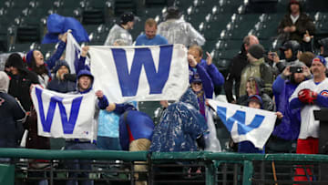 CLEVELAND, OH - APRIL 24: Chicago Cubs fans wave the "W" flags following the Major League Baseball Interleague game between the Chicago Cubs and Cleveland Indians on April 24, 2018, at Progressive Field in Cleveland, OH. Chicago defeated Cleveland 10-3. (Photo by Frank Jansky/Icon Sportswire via Getty Images)