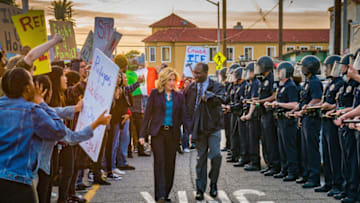 TOMMY -- When a former high-ranking NYPD officer becomes the first female Chief of Police for Los Angeles, she uses her unflinching honesty and hardball tactics to navigate social, political, and national security issues while enforcing the law. TOMMY will be premiering later in the season on the CBS Television Network. Pictured (L-R) Edie Falco as Abigail 'Tommy' Thomas and Rusell G Jones as Aurelius Looper Photo: Cliff Lipson/CBS ÃÂ©2019 CBS Broadcasting, Inc. All Rights Reserved
