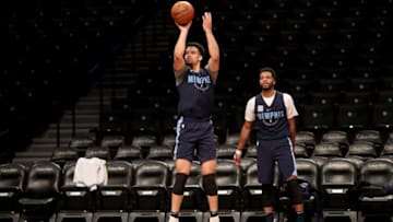 BROOKLYN, NY - MARCH 19: Dillon Brooks #24 of the Memphis Grizzlies shoots the ball before the game against the Brooklyn Nets on March 19, 2018 at Barclays Center in Brooklyn, New York. NOTE TO USER: User expressly acknowledges and agrees that, by downloading and or using this Photograph, user is consenting to the terms and conditions of the Getty Images License Agreement. Mandatory Copyright Notice: Copyright 2018 NBAE (Photo by Joe Murphy/NBAE via Getty Images)