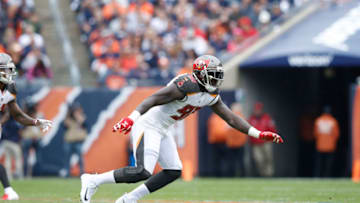 CHICAGO, IL - SEPTEMBER 30: Jason Pierre-Paul #90 of the Tampa Bay Buccaneers in action during the game against the Chicago Bears at Soldier Field on September 30, 2018 in Chicago, Illinois. The Bears won 48-10. (Photo by Joe Robbins/Getty Images)