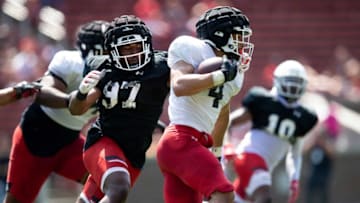 Cincinnati Bearcats defensive lineman Eric Phillips during the spring scrimmage at Nippert Stadium. The Enquirer.