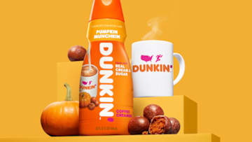 pumpkin spice season includes Dunkin Pumpkin Munchkin Creamer, photo provided by Dunkin' Coffee Creamer
