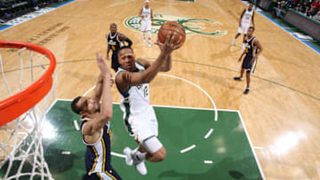 Milwaukee, WI - MARCH 20: Jabari Parker #12 of the Milwaukee Bucks shoots the ball against the Utah Jazz on March 20, 2016 at the BMO Harris Bradley Center in Milwaukee, Wisconsin. NOTE TO USER: User expressly acknowledges and agrees that, by downloading and or using this Photograph, user is consenting to the terms and conditions of the Getty Images License Agreement. Mandatory Copyright Notice: Copyright 2016 NBAE (Photo by Gary Dineen/NBAE via Getty Images)