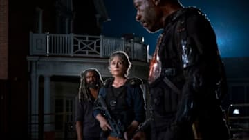 Lennie James as Morgan Jones, Melissa McBride as Carol Peletier, Khary Payton as Ezekiel - The Walking Dead _ Season 8, Episode 9 - Photo Credit: Gene Page/AMC