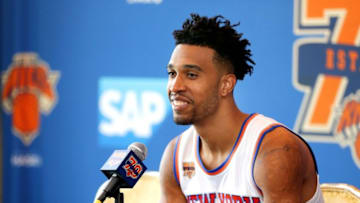 Sep 26, 2016; White Plains, NY, USA; New York Knicks guard Courtney Lee addresses the media during the New York Knicks Media Day at Ritz-Carlton. Mandatory Credit: Andy Marlin-USA TODAY Sports