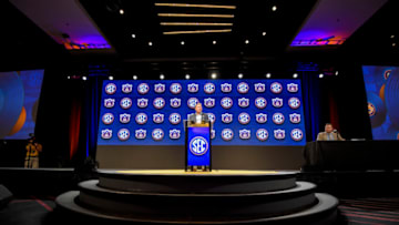 Auburn footballJul 18, 2023; Nashville, TN, USA; Auburn Tigers head coach Hugh Freeze speaks with the media during SEC Media Days at Grand Hyatt. Mandatory Credit: Steve Roberts-USA TODAY Sports