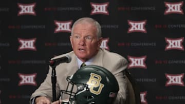 Jul 19, 2016; Dallas, TX, USA; Baylor Bears head coach Jim Grobe speaks to the media during the Big 12 Media Days at Omni Dallas Hotel. Mandatory Credit: Kevin Jairaj-USA TODAY Sports