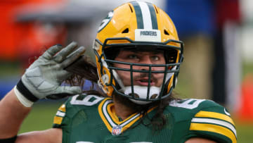 GREEN BAY, WISCONSIN - DECEMBER 06: David Bakhtiari #69 of the Green Bay Packers warms up before the game against the Philadelphia Eagles at Lambeau Field on December 06, 2020 in Green Bay, Wisconsin. (Photo by Dylan Buell/Getty Images)