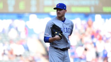 ARLINGTON, TX - MARCH 28: Mike Montgomery #38 of the Chicago Cubs pitches during the game between the Chicago Cubs and the Texas Rangers at Globe Life Park in Arlington on Thursday, March 28, 2019 in Arlington, Texas. (Photo by Cooper Neill/MLB via Getty Images)