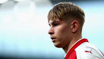 LONDON, ENGLAND - APRIL 16: Emile Smith Rowe of Arsenal looks on during the FA Youth Cup Semi Final 2nd Leg match between Arsenal and Blackpool at Emirates Stadium on April 16, 2018 in London, England. (Photo by Naomi Baker/Getty Images)